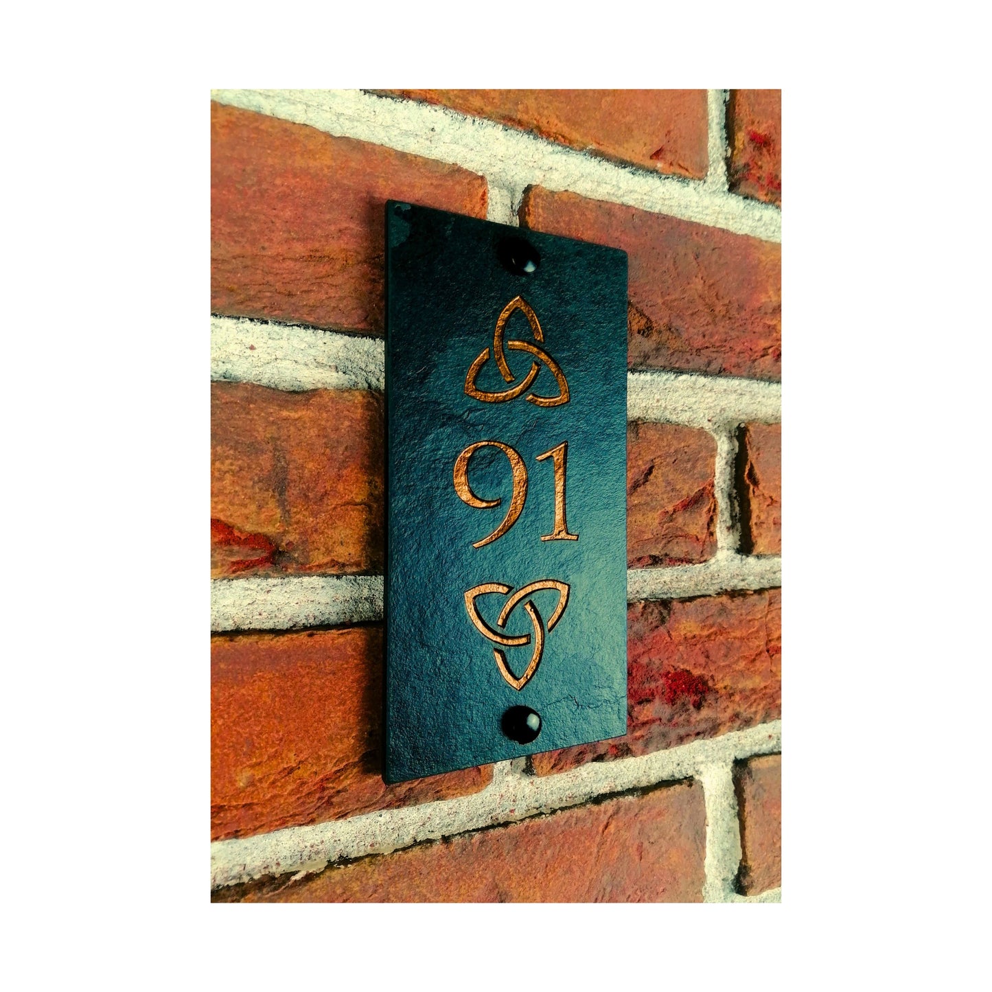 Engraved Natural Slate House Address Sign - Rustic Farmhouse Style Door Number - Wedding, Housewarming, Anniversary Gift Idea