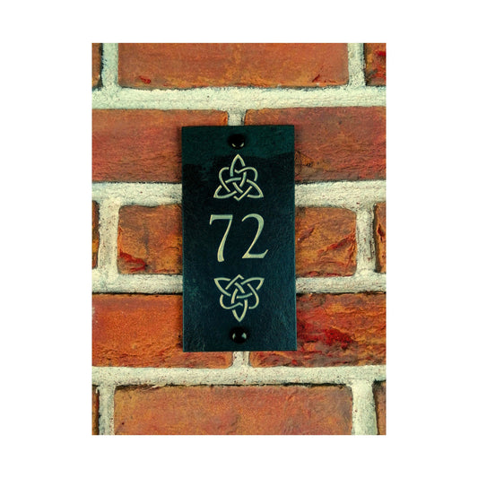 Engraved Natural Slate House Address Sign - Rustic Farmhouse Style Door Number - Wedding, Housewarming, Anniversary Gift Idea