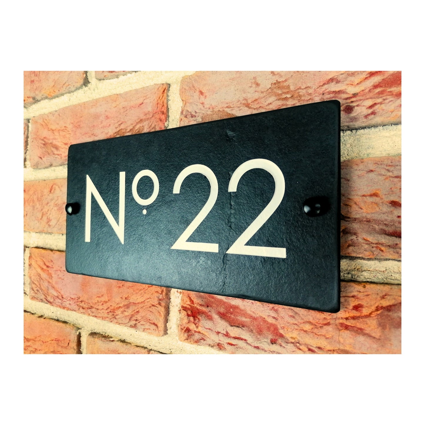 Engraved Natural Slate House Address Sign - Rustic Farmhouse Style Door Number - Wedding, Housewarming, Anniversary Gift Idea