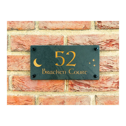 Engraved Natural Slate House Address Sign - Rustic Farmhouse Style Door Number - Wedding, Housewarming, Anniversary Gift Idea