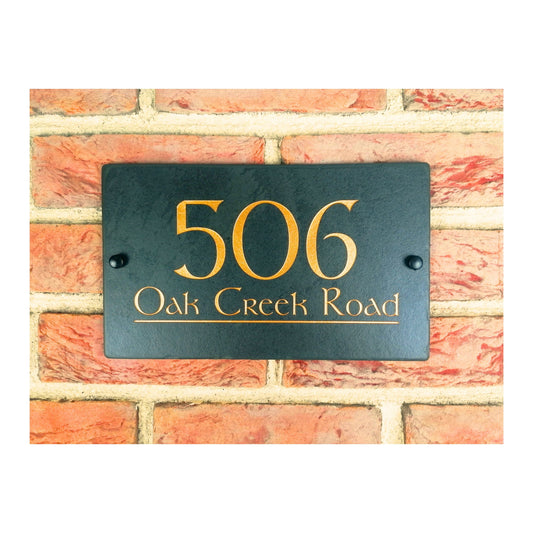 Engraved Natural Slate House Address Sign - Rustic Farmhouse Style Door Number - Wedding, Housewarming, Anniversary Gift Idea