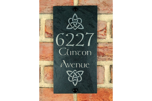 Engraved Natural Slate House Address Sign - Rustic Farmhouse Style Door Number - Wedding, Housewarming, Anniversary Gift Idea