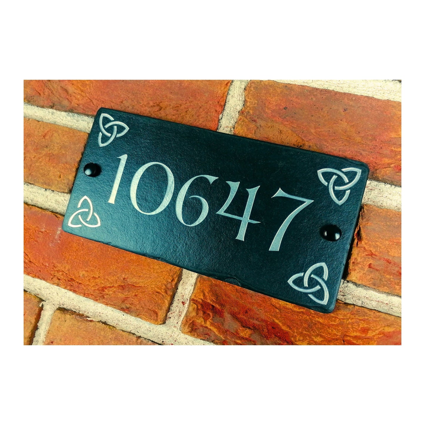 Engraved Natural Slate House Address Sign - Rustic Farmhouse Style Door Number - Wedding, Housewarming, Anniversary Gift Idea