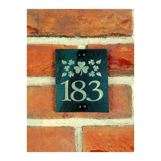 Engraved Natural Slate House Address Sign - Rustic Farmhouse Style Door Number - Wedding, Housewarming, Anniversary Gift Idea